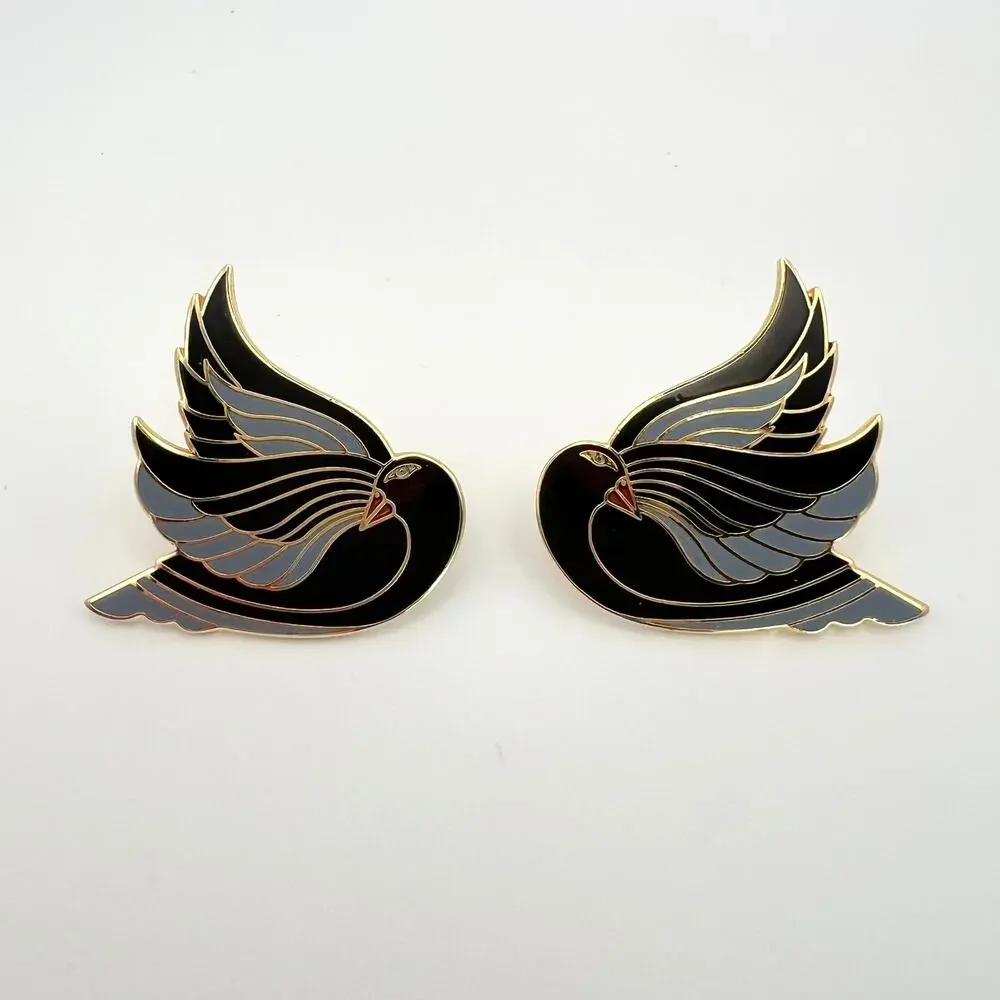 Black and Gold Swallow Wing Earrings - Women Jewelry Earrings